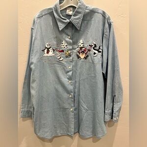 Warner Bros. Looney Tunes Button Up Denim Christmas Women’s Medium Vintage